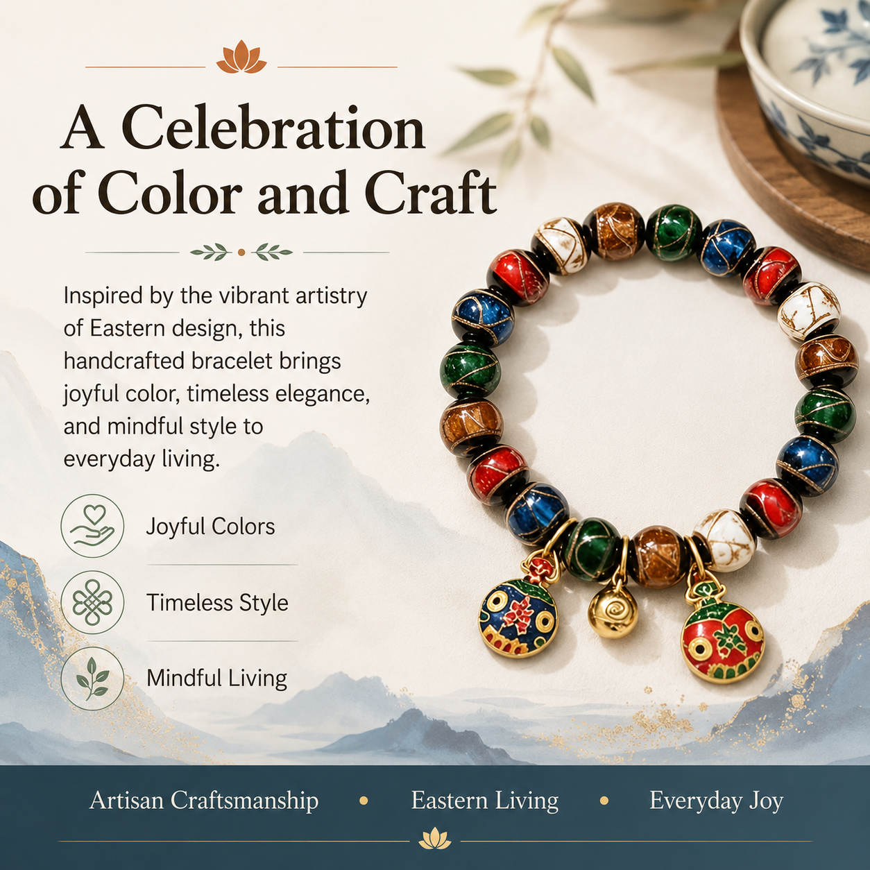 Five-Color Glazed Bead Bracelet