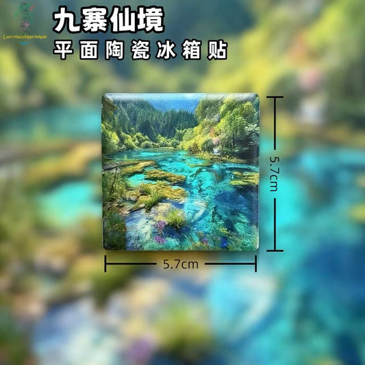 Jiuzhaigou Ceramic Fridge Magnet – Oriental Nature Landscape Refrigerator Decor