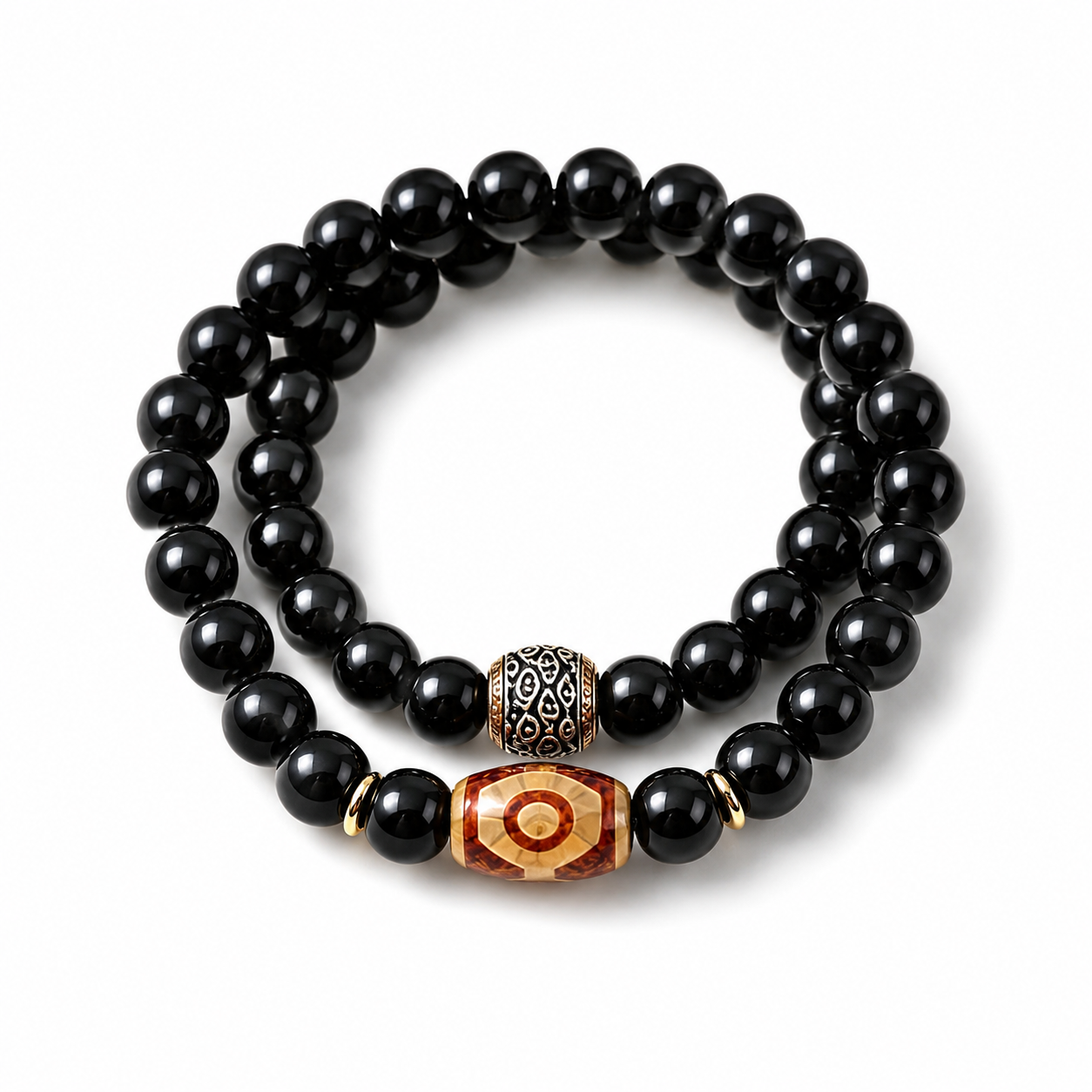 Black Sandalwood & Dzi-Style Bracelet
