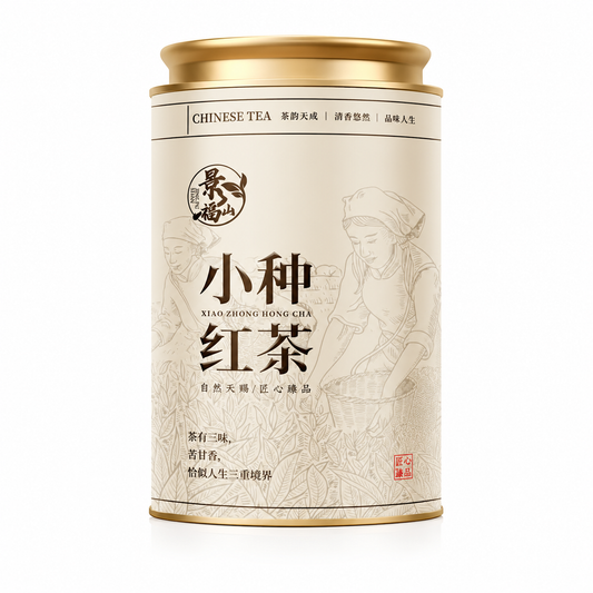 Premium Xiao Zhong Black Tea 150 g Te Ji Chinese loose-leaf tea in gold and ivory tin