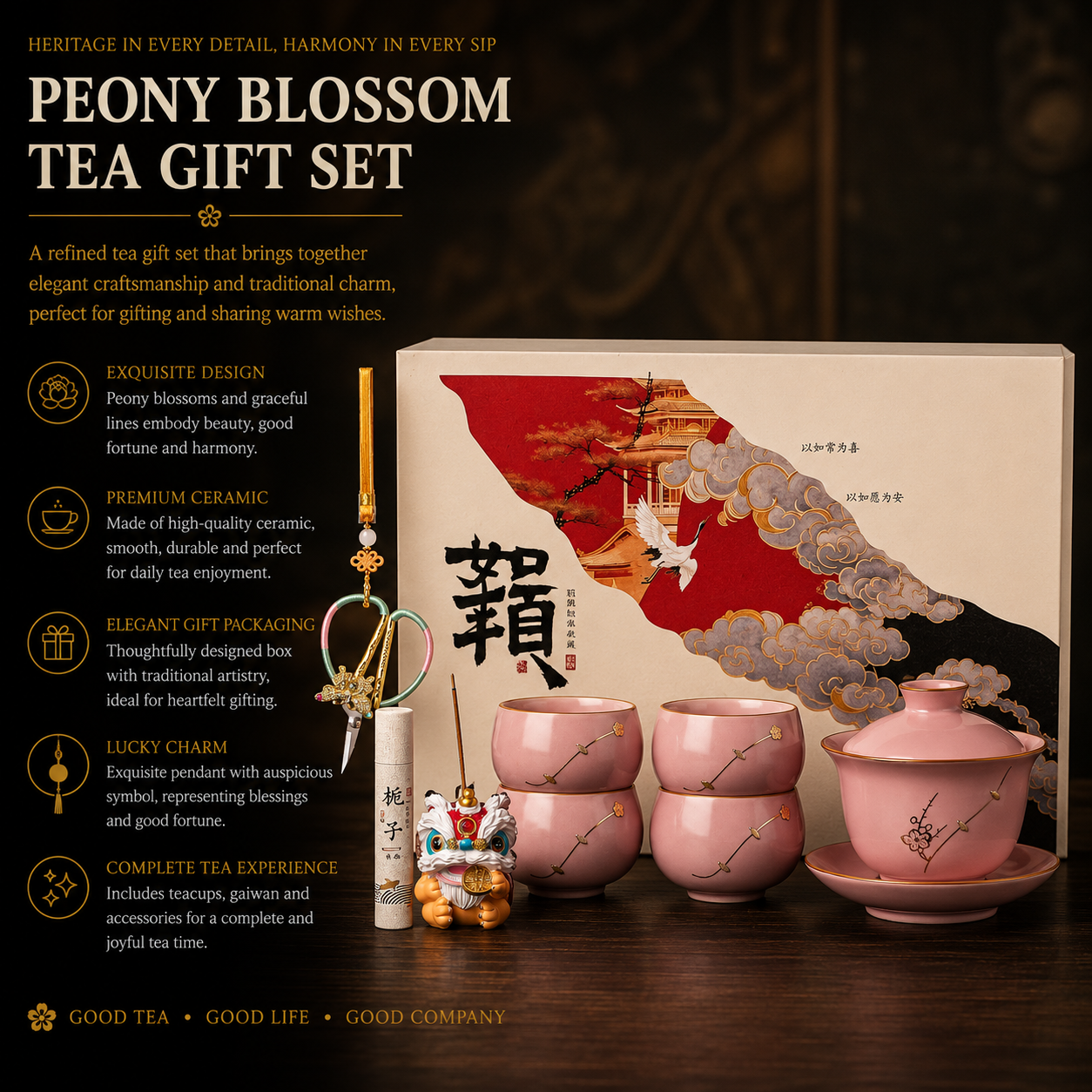 Peony Blossom Prosperity Tea Gift Set™ | Chinese Gongfu Tea Set with Gaiwan & Gift Box