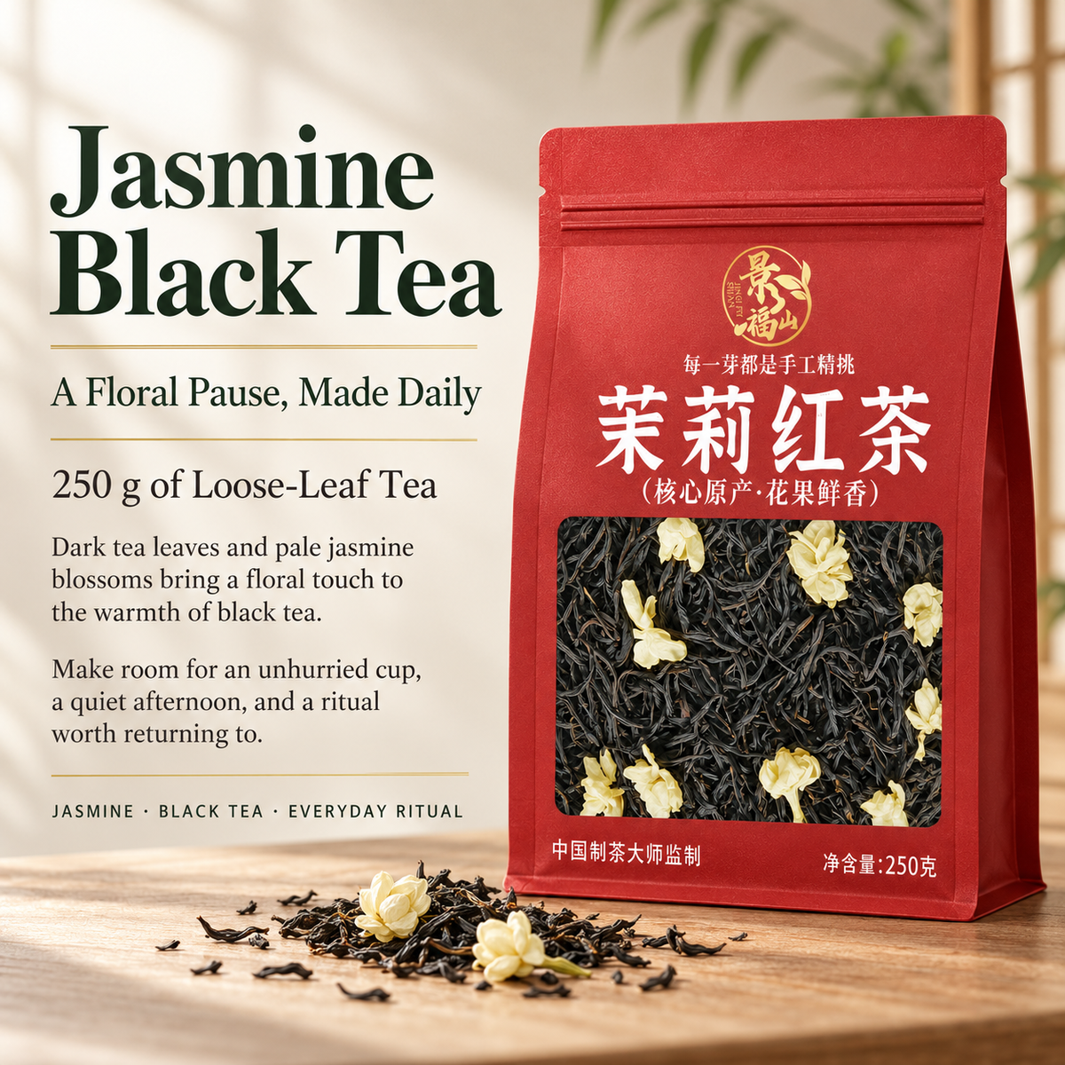 Premium Jasmine Black Tea – Te Ji Loose Leaf Tea 250 g