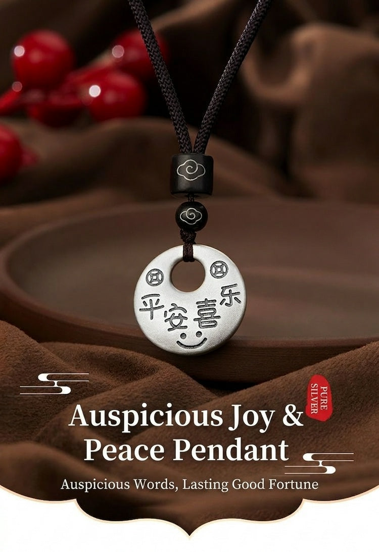 925 Pure Silver Peace & Joy Pendant Necklace – Chinese Lucky Blessing Necklace, Minimalist Oriental Spiritual Jewelry for Women & Men