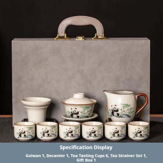 Cute Panda Gongfu Tea Set - 7-Piece Chinese Ceramic Tea Ceremony Kit with Gift Box | Bamboo Panda Design for Mindful Tea Drinking