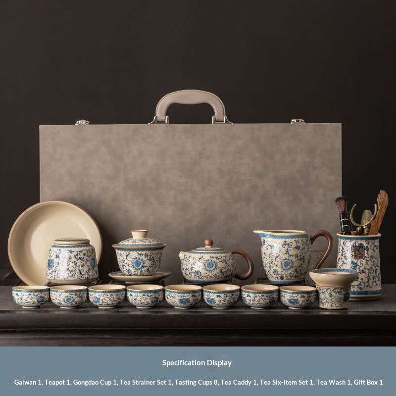 Ultimate Deluxe Blue and White Porcelain Gongfu Tea Set - 15-Piece Chinese Qinghua Floral Kit with Full Tools & Gift Box | Classic Peony Ceramic Ceremony Set