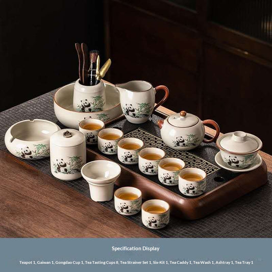 Ultimate Deluxe Panda Gongfu Tea Set - 15-Piece Chinese Ceramic Kit with Gaiwan, Teapot & Full Tools | Adorable Bamboo Panda Porcelain Ceremony Set
