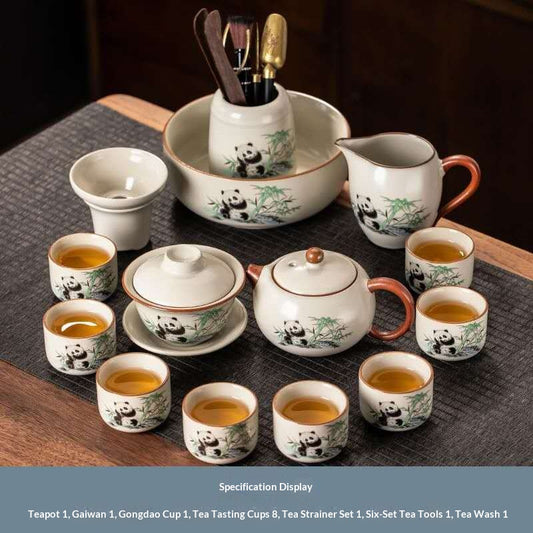 Ultimate Deluxe Panda Gongfu Tea Set - 15-Piece Chinese Ceramic Kit with Gaiwan, Teapot & Full Tools | Adorable Bamboo Panda Porcelain Ceremony Set