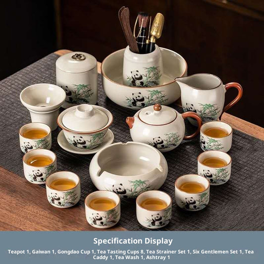 Ultimate Deluxe Panda Gongfu Tea Set - 15-Piece Chinese Ceramic Kit with Gaiwan, Teapot & Full Tools | Adorable Bamboo Panda Porcelain Ceremony Set