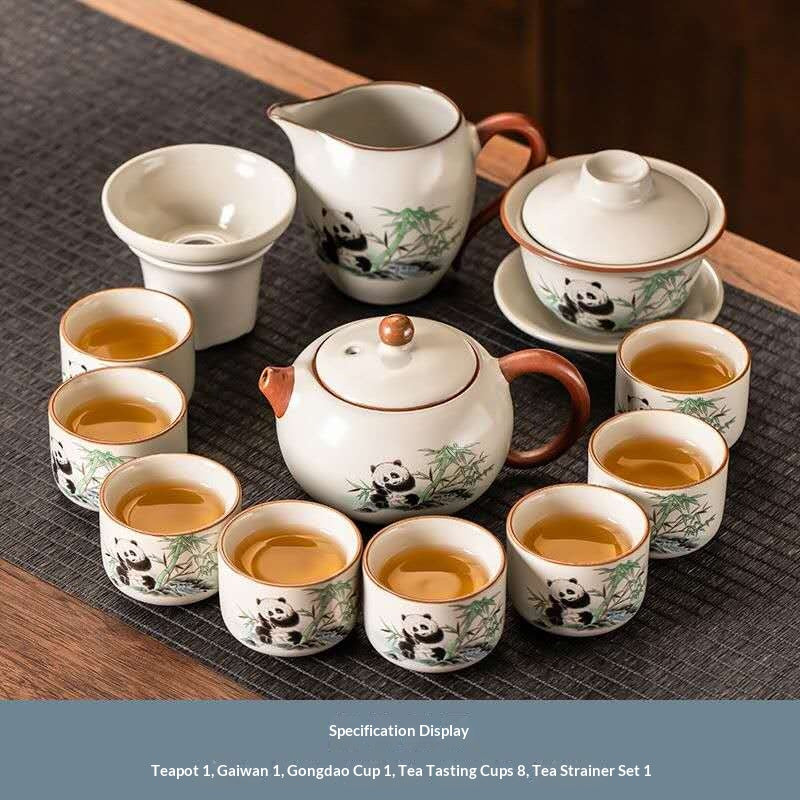 Deluxe Panda Gongfu Tea Set with Gaiwan & Teapot - 12-Piece Chinese Ceramic Kit | Adorable Bamboo Panda Porcelain Ceremony Set