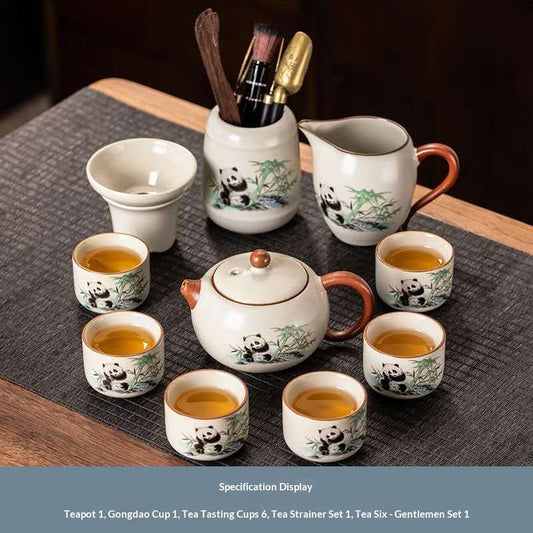 Deluxe Panda Gongfu Tea Set with Six Gentlemen Tools - 11-Piece Chinese Ceramic Teapot Kit | Adorable Bamboo Panda Porcelain Ceremony Set