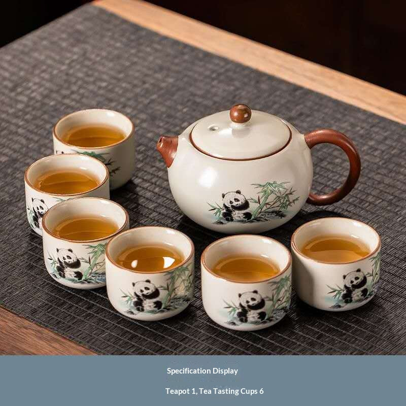 Cute Panda Gongfu Tea Set - 7-Piece Chinese Ceramic Teapot & Tasting Cups | Adorable Bamboo Panda Porcelain Tea Ceremony Kit