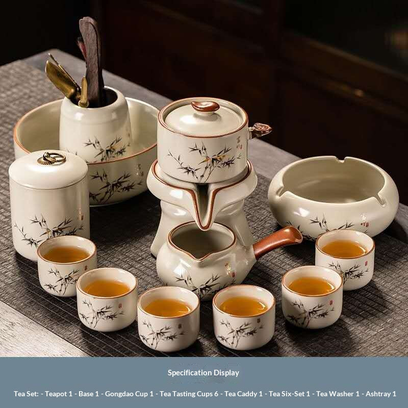 Chinese Kung Fu Tea Set with Tea Caddy & Tea Washer – Minimalist Ceramic Gongfu Tea Ceremony Set with Bamboo Design, Tea Tools & 6 Tea Cups | Oriental Wellness Tea Gift Set