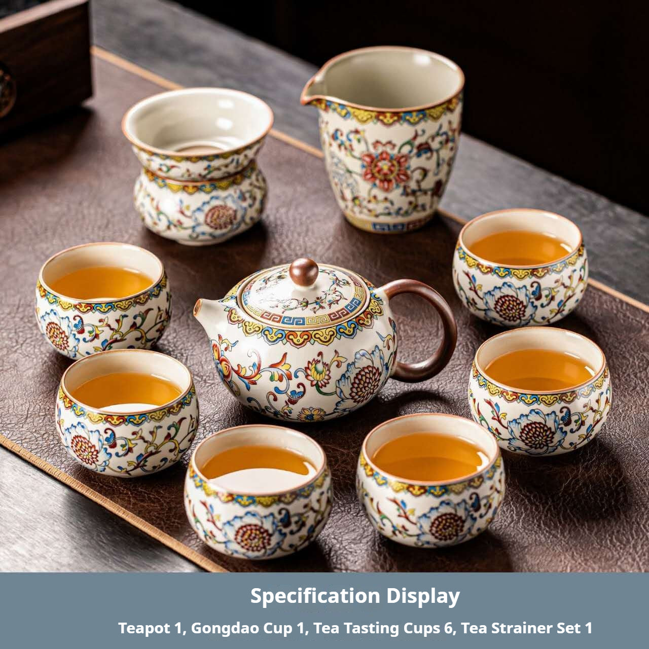 Luxury Chinese Gongfu Tea Set – Vintage Floral Ceramic Teapot Set with Tea Strainer, Fair Cup & 6 Tea Cups | Oriental Wellness Tea Ceremony Gift Set