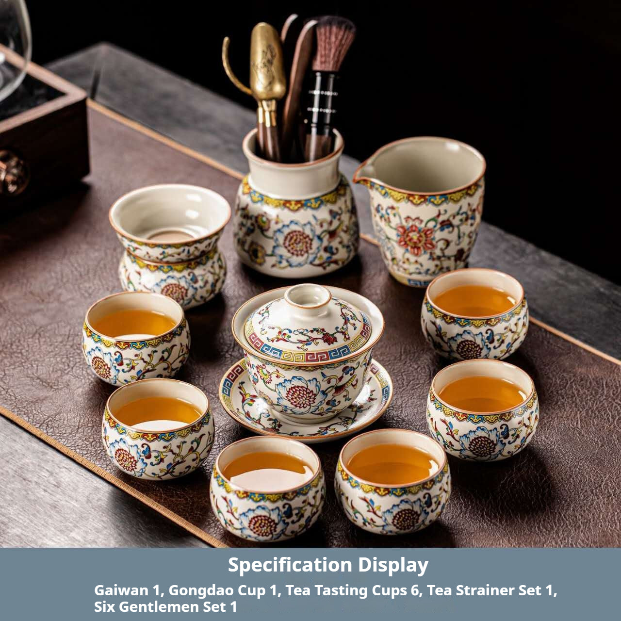 Luxury Chinese Gaiwan Tea Set with Tea Tools – Vintage Floral Ceramic Gongfu Tea Ceremony Set with Fair Cup, Tea Strainer & 6 Tea Cups | Oriental Wellness Tea Gift Set