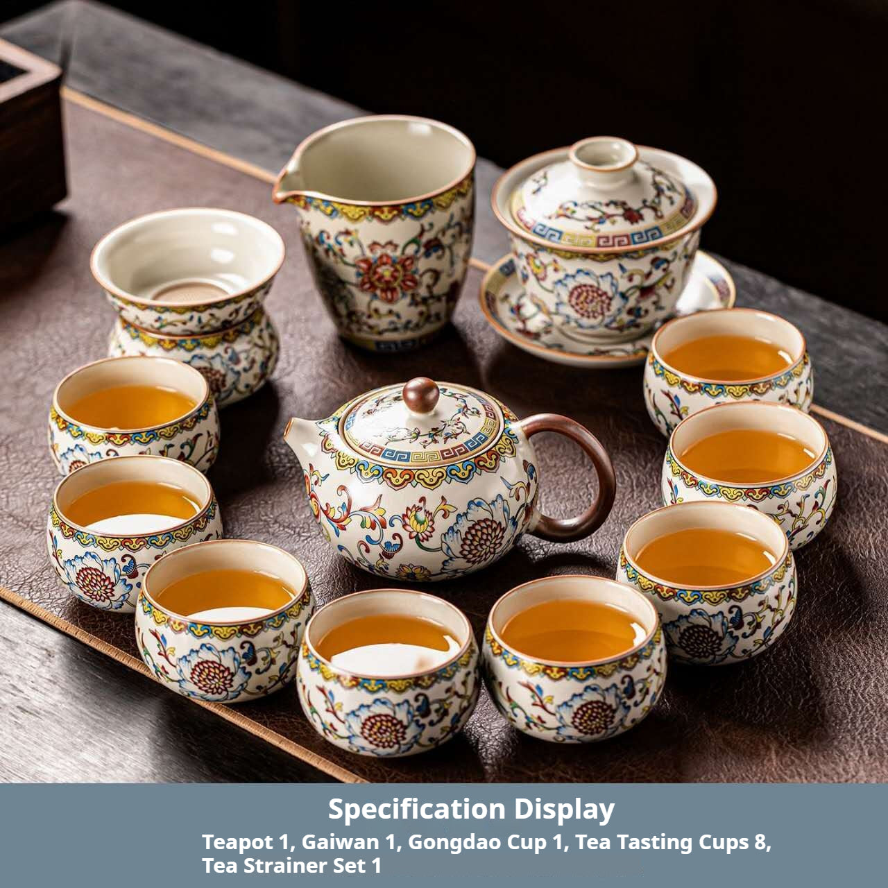 Luxury Chinese Ceramic Tea Set with Gaiwan & Teapot – Vintage Floral Gongfu Tea Ceremony Set with Fair Cup, Tea Strainer & 8 Tea Cups | Oriental Wellness Tea Gift Set