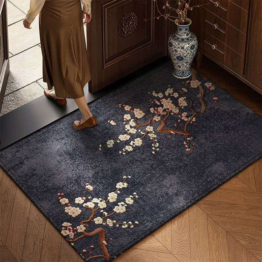 Luxury Oriental Plum Blossom Rug – Chinese Style Belgian Velvet Entryway Carpet, Healing Zen Non-Slip Area Rug for Elegant Home Decor