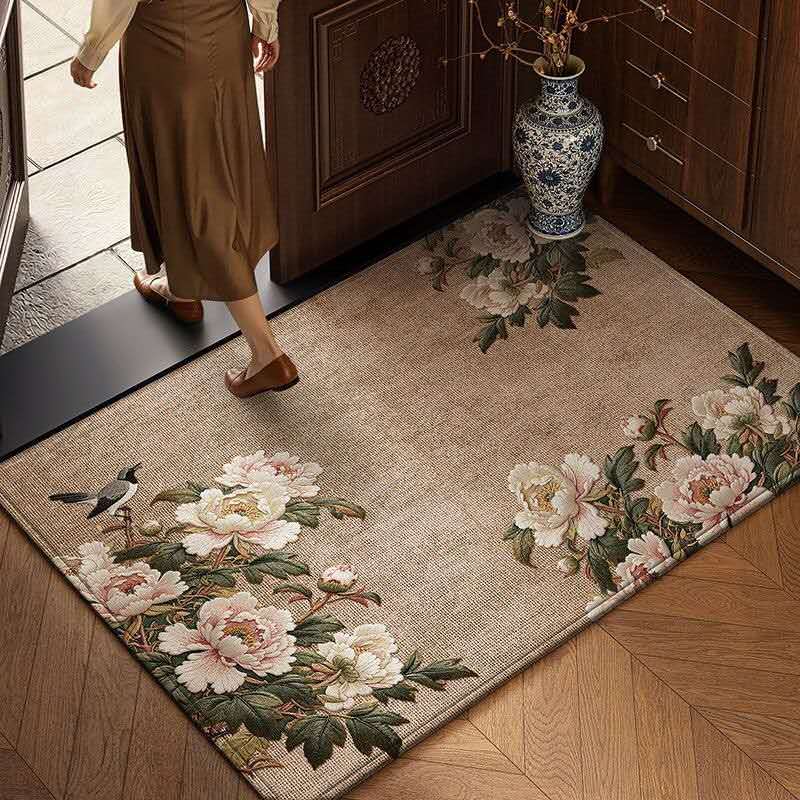 Luxury Peony Oriental Rug – Chinese Floral Belgian Velvet Carpet, Elegant Non-Slip Healing Rug for Living Room & Entryway