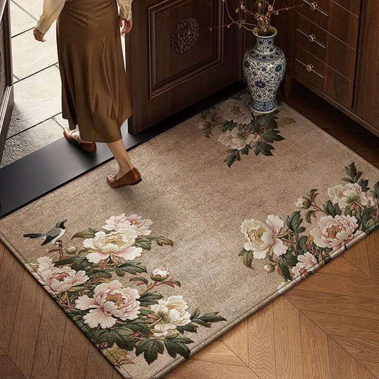 Luxury Peony Oriental Rug – Chinese Floral Belgian Velvet Carpet, Elegant Non-Slip Healing Rug for Living Room & Entryway