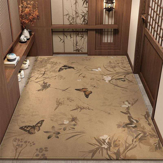 Vintage Oriental Butterfly Rug – Chinese Floral Belgian Velvet Entryway Carpet, Wabi-Sabi Zen Healing Area Rug