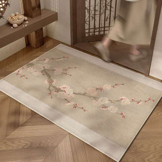 Chinese Plum Blossom Rug – Oriental Zen Belgian Velvet Entryway Carpet, Healing Non-Slip Luxury Area Rug