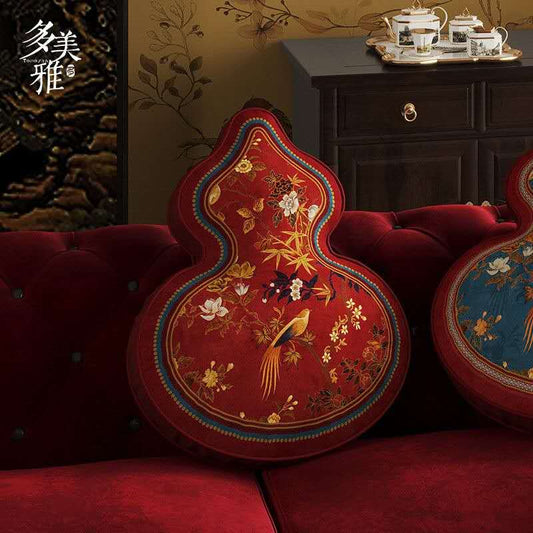Chinese Phoenix Gourd Throw Pillow – Oriental Luxury Feng Shui Cushion | Wedding Red Sofa Decor | Eastern Healing Home Accent