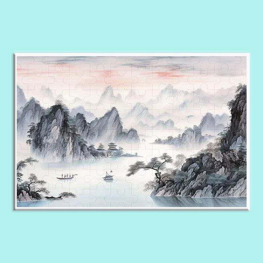 Chinese Landscape Wooden Jigsaw Puzzle – Traditional Shan Shui Mountain River Puzzle, Oriental Zen Art Puzzle, Premium Wooden Wall Decor For Adults