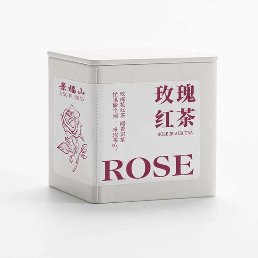 Rose Black Tea 80 g Chinese floral loose-leaf tea in square silver metal tin