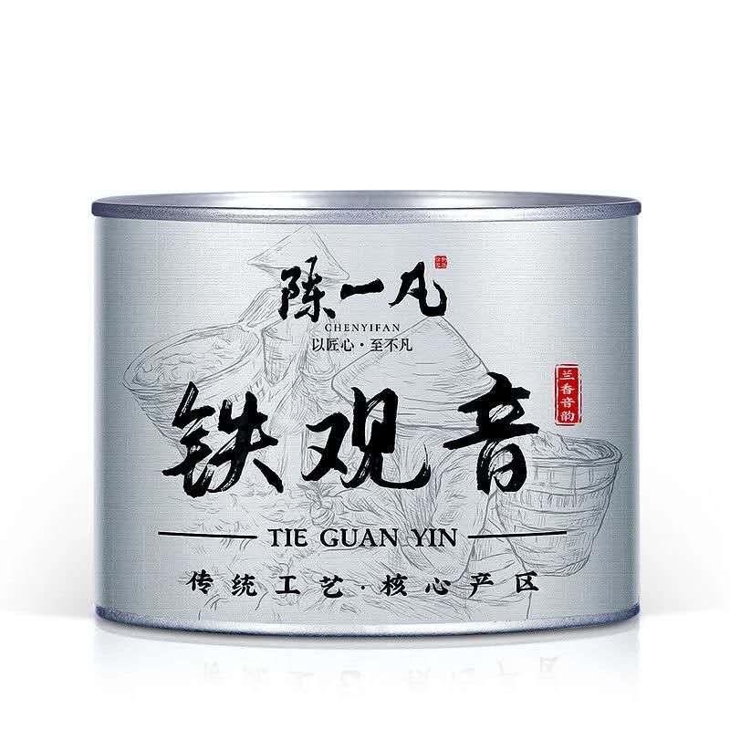 Tie Guan Yin Oolong Tea 100 g Chinese loose-leaf tea in silver metal tin with orchid aroma positioning
