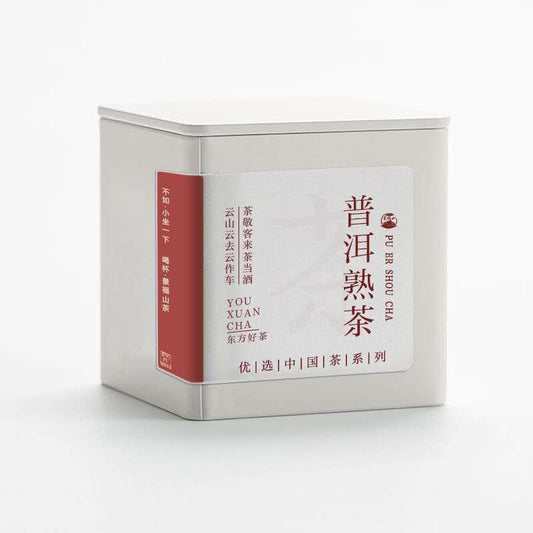 Yunnan Ripe Pu-erh Tea 100 g Shou Pu-erh metal tin for everyday Gongfu brewing and repeated infusions