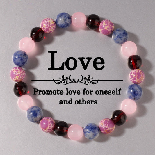 2pces Love Bracelet - Rose Quartz, Garnet & Sodalite Crystal Beads for Self-Love, Romantic Love & Positive Relationships