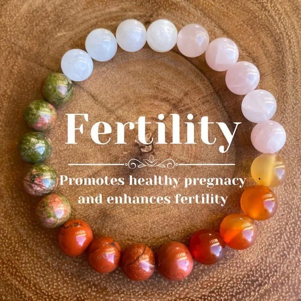 2pcs Fertility Bracelet - Carnelian, Moonstone & Unakite Crystal Beads for Reproductive Health, Pregnancy Support & Conception