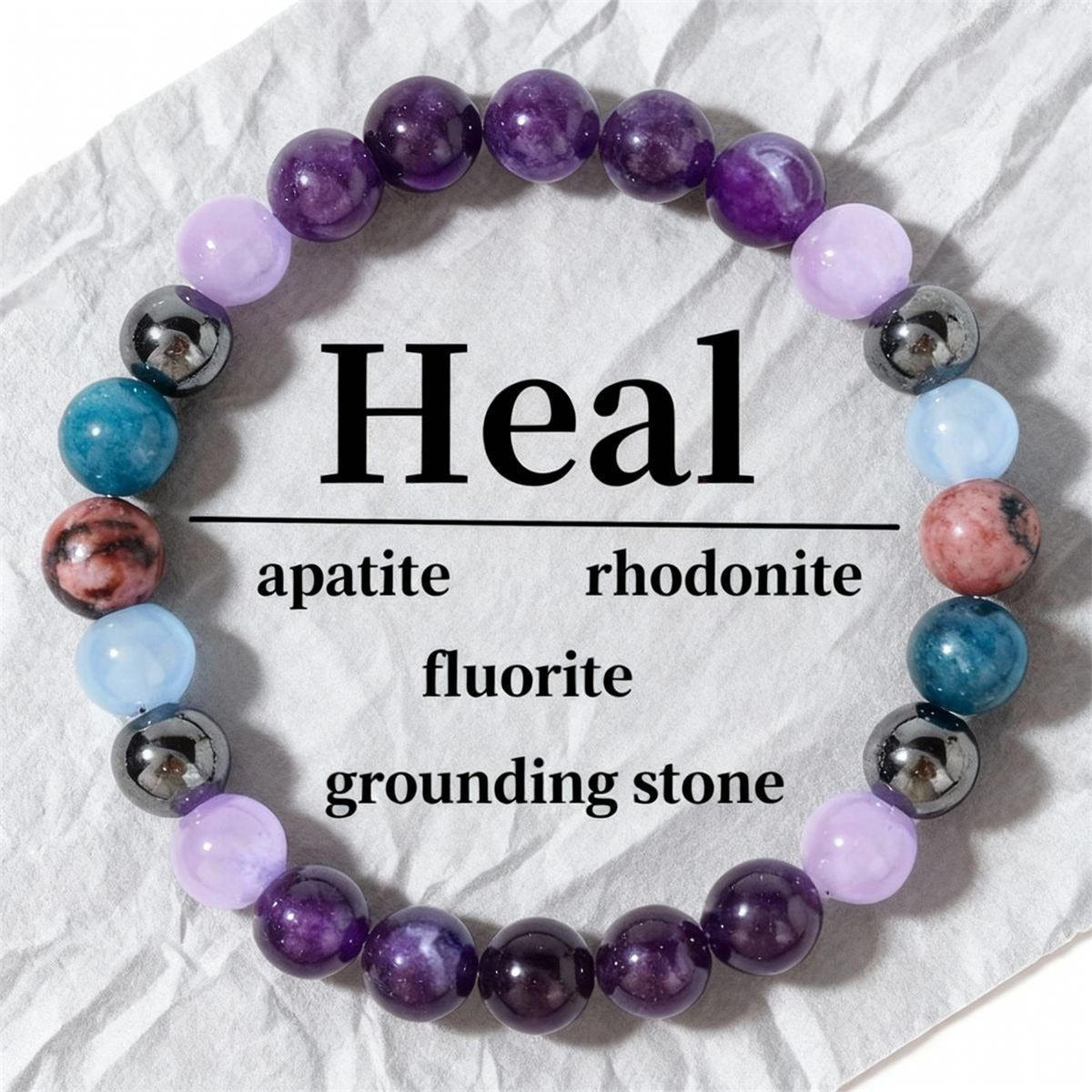 2pcs Healing Bracelet - Amethyst, Apatite, Rhodonite, Fluorite & Grounding Stones for Emotional Healing, Energy Balance & Inner Peace