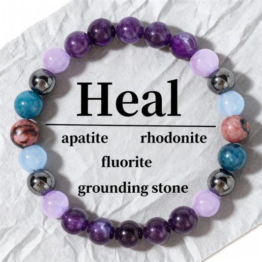 2pcs Healing Bracelet - Amethyst, Apatite, Rhodonite, Fluorite & Grounding Stones for Emotional Healing, Energy Balance & Inner Peace