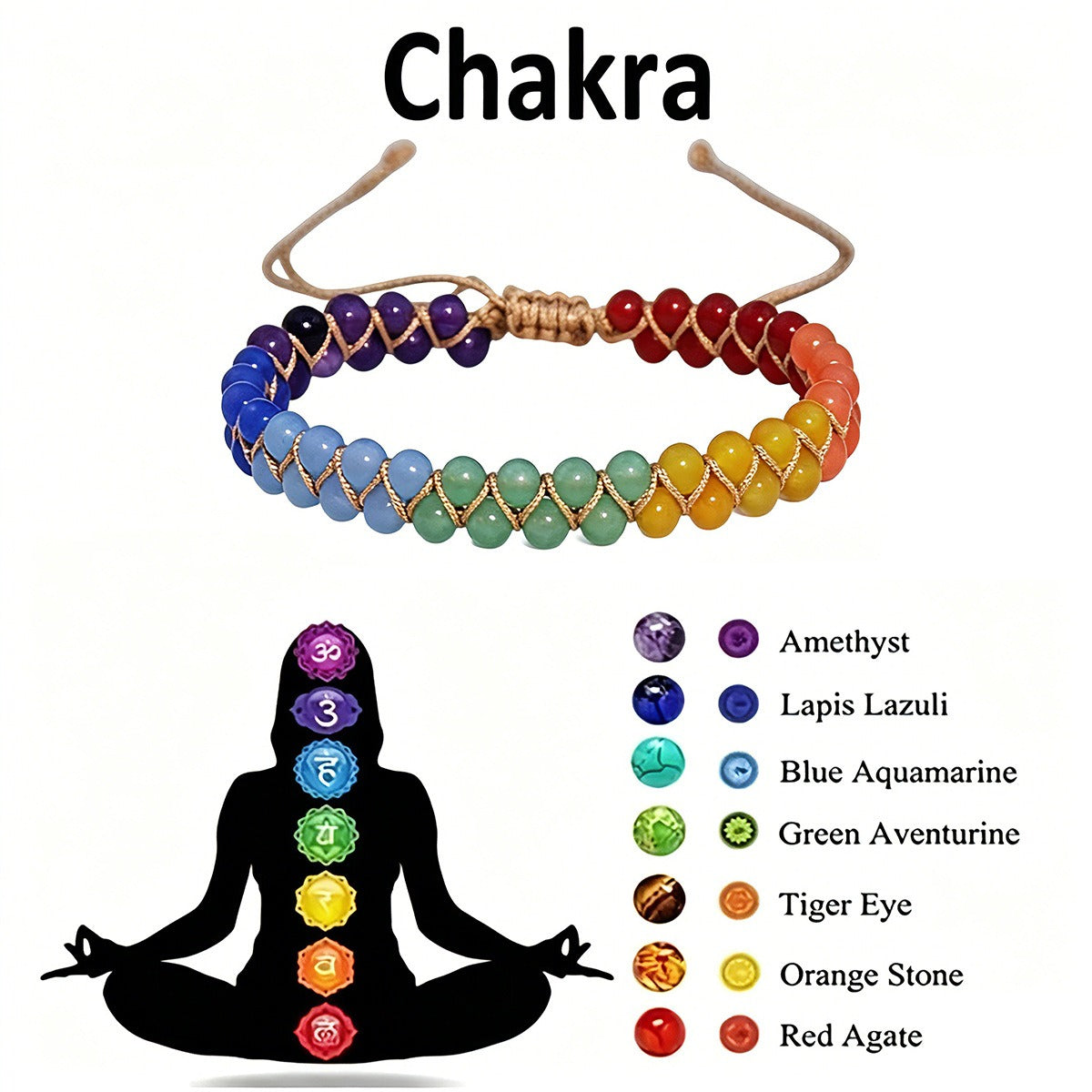2pcs 2 Layer 7 Chakra Woven Bracelet - Handmade Natural Stone Crystal Healing Bracelet Amethyst Lapis Tiger Eye