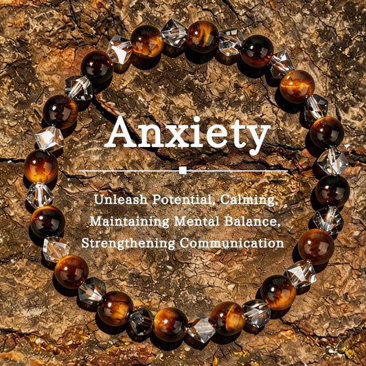 2pcs Anxiety Relief Bracelet - Tiger's Eye & Clear Quartz for Calming, Mental Balance, Communication & Inner Strength