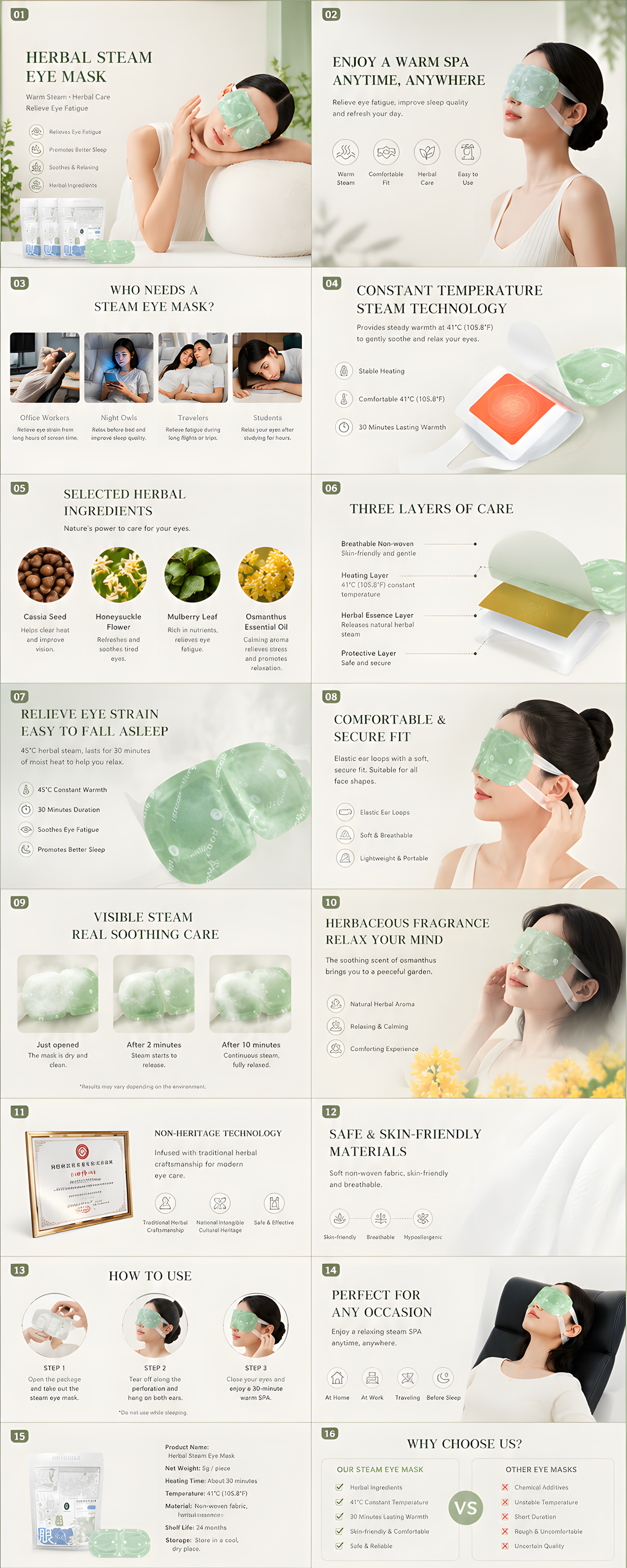 Botanical Wellness Steam Eye Mask | 35-Minute Self-Heating Eye Mask for Relaxation & Sleep