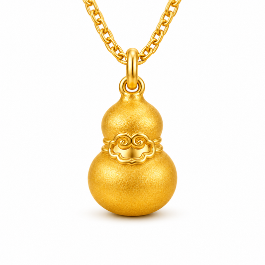 24K Gold Wulu Pendant Necklace – Oriental Feng Shui Lucky Gourd Jewelry