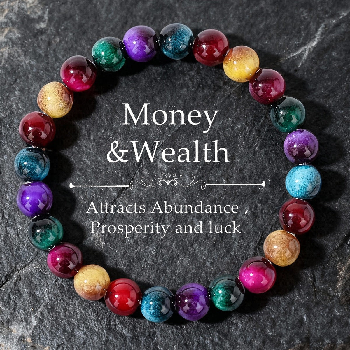 2pcs Money & Wealth Attraction Bracelet - Natural Rainbow Stone Beaded Bracelet for Prosperity, Abundance & Luck