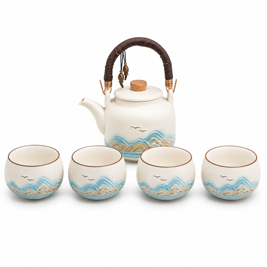 Mountain Horizon Ceramic Tea Set – Teapot & 4 Cups