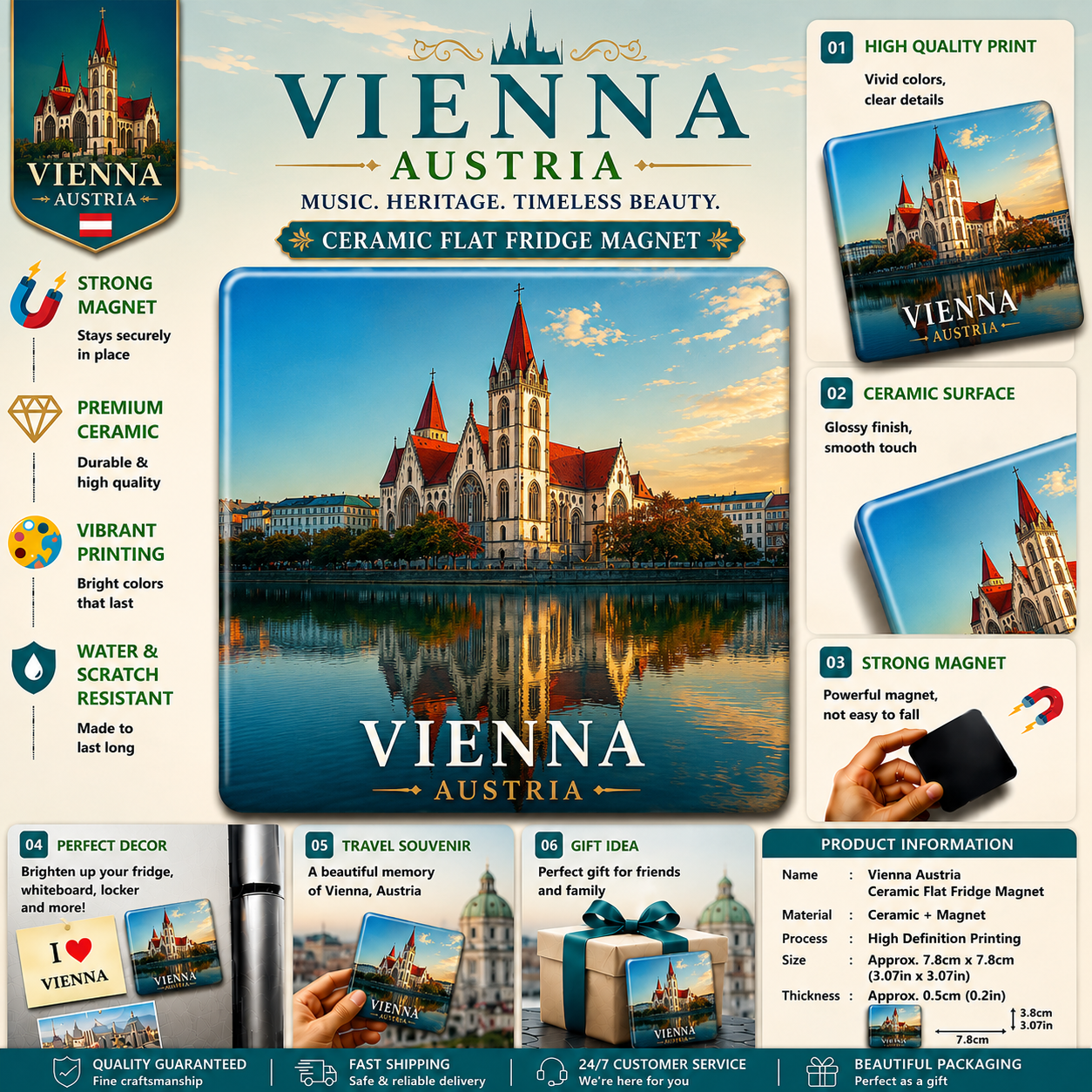Vienna Austria Ceramic Flat Fridge Magnet