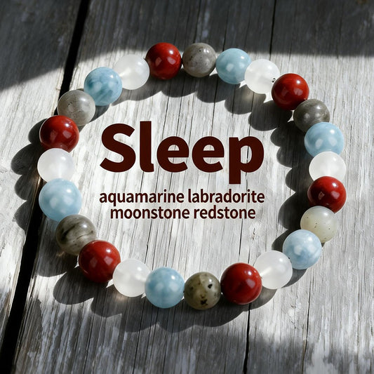 2pcs Sleep Bracelet - Aquamarine, Moonstone, Labradorite & Red Jasper for Deep Rest, Calm Nights & Peaceful Sleep