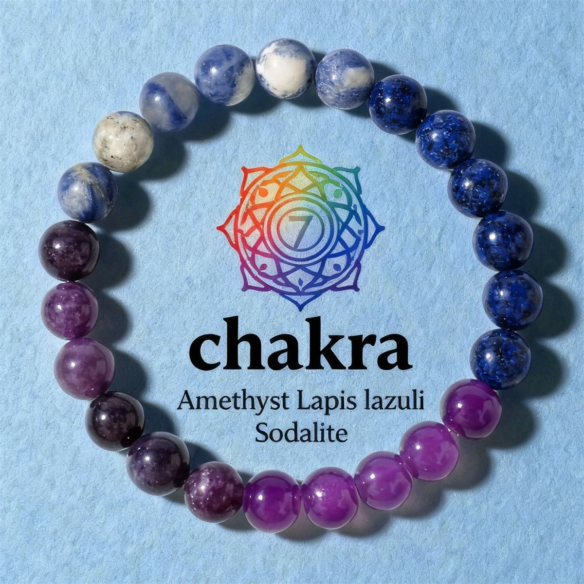 2pcs 7th Crown Chakra Bracelet - Amethyst, Lapis Lazuli & Sodalite for Spiritual Awakening, Intuition & Higher Consciousness