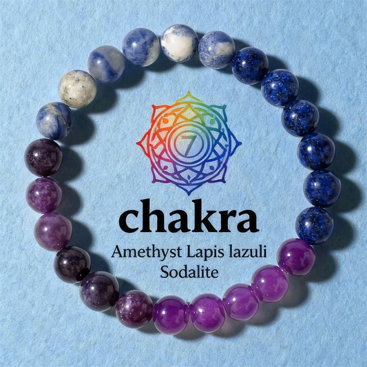 2pcs 7th Crown Chakra Bracelet - Amethyst, Lapis Lazuli & Sodalite for Spiritual Awakening, Intuition & Higher Consciousness