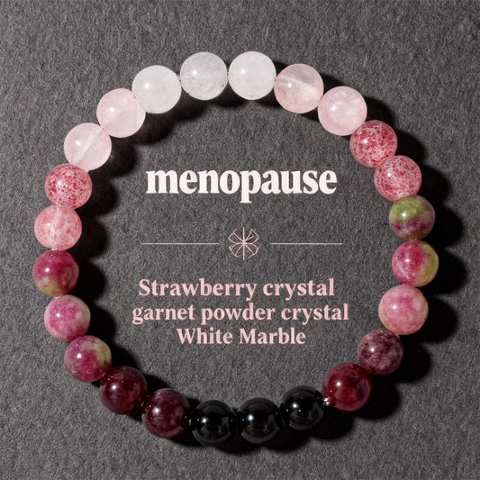 2pcs Menopause Relief Bracelet - Strawberry Quartz, Garnet & White Marble Crystal Beads for Hormonal Balance, Hot Flashes & Emotional Support