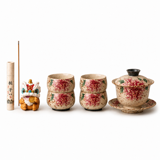 Peony Blossom Prosperity Gaiwan Tea Gift Set™ | Luxury Chinese Tea Ceremony Gift Box