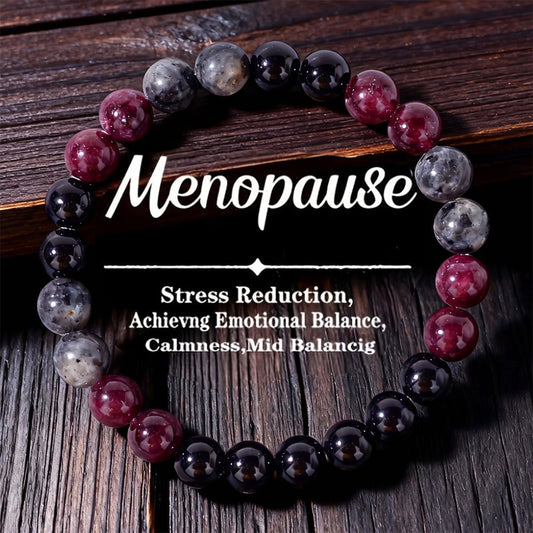 Menopause Support Bracelet - Garnet & Black Stone Natural Beaded Bracelet for Emotional Balance, Calmness & Stress Relief