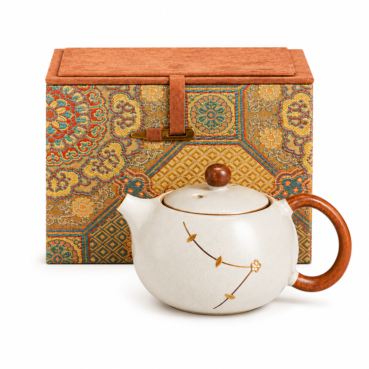 Plum Blossom Serenity Ceramic Teapot Gift Set™ – Traditional Chinese Tea Pot with Luxury Brocade Gift Box