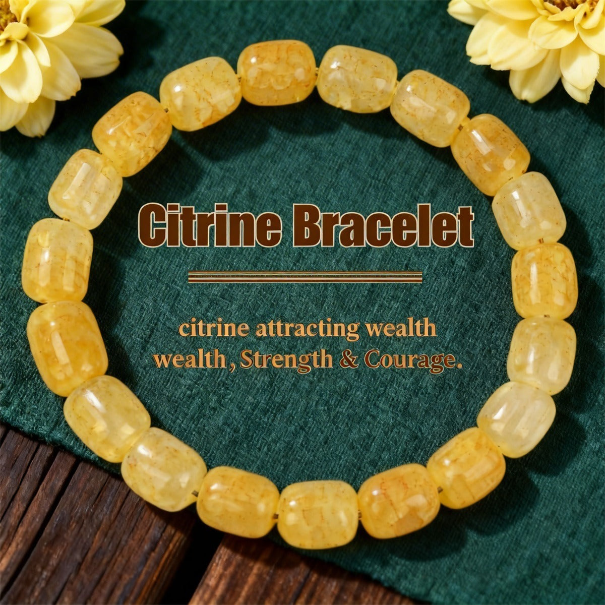 2pcs Golden Citrine Bracelet - Natural Citrine Wealth Bracelet for Abundance, Success, Strength & Courage