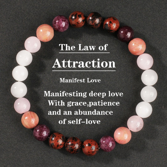 2pcs Law of Attraction Love Bracelet - Rose Quartz & Multi Crystal Manifest Love Bracelet for Self-Love, Romance & Deep Attraction