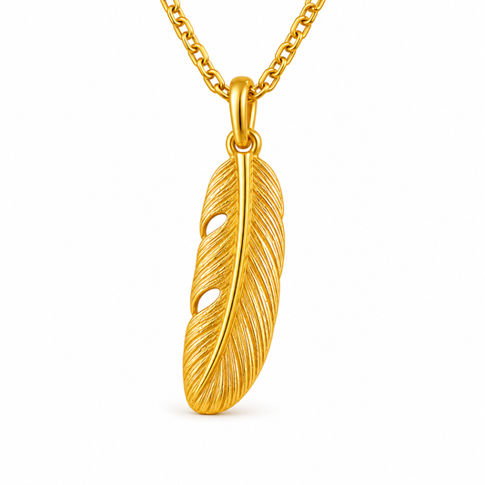 999 Pure Gold Feather Pendant A Symbol of Freedom, Courage & New Beginnings